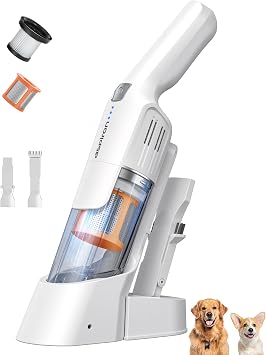 Aspiron Cordless Handheld Vacuum, 24KPA Powerful Car Vacuum, 2-Speed, 2 Charging Methods, Wireless Charger, Ergonomic Handle, Portable Rechargeable Vacuum Cleaner for Car, Home, Ivory - Cleanova