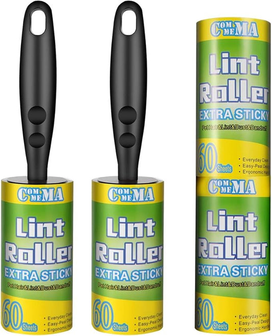 COMMEMA Lint Rollers for Pet Hair Extra Sticky, Pet Hair Remover Set Brush for Dog & Cat Hair Removal, Clothes, Furniture, 2 Handles with 4 Refills, 240 Total Sheets