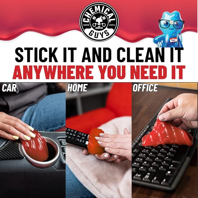 Chemical Guys Sticky Icky Car Cleaning Gel, Sweet Strawberry, Interior Car Cleaner, Reusable Automotive Crevice & Interior Dust Cleaner for Air Ventss, Cup Holders & Keyboards, 0.88 Ounce (Pack of 4)