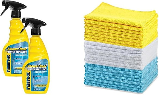 Rain-X 630542 Water Repellent 16 Fl. Oz. (Pack of 2) with Amazon Basics Microfiber Cleaning Cloths, 16" x 12" (24-Pack) 