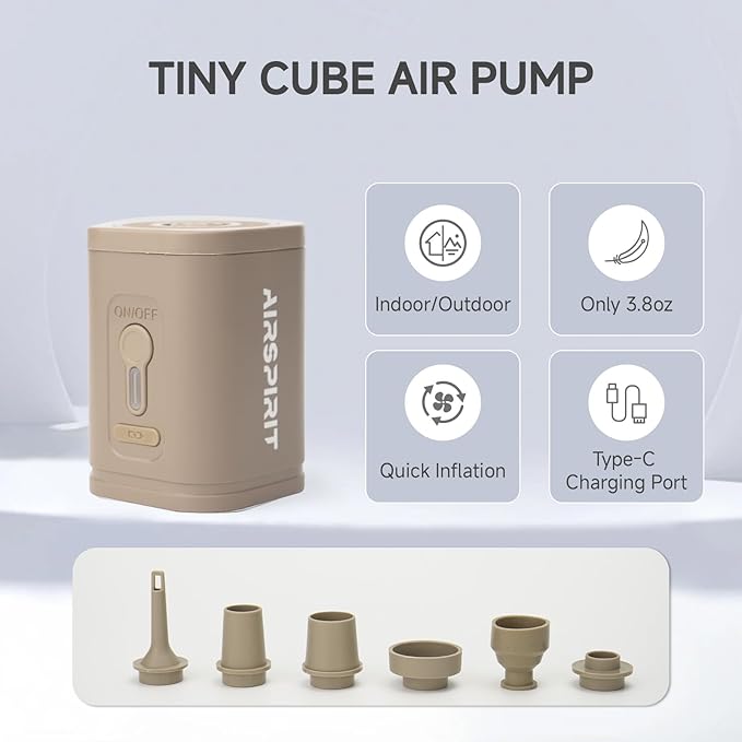 Mini Portable Electric Air Pump for Inflatables-5 Universal Nozzles,Rechargeable Inflator-Fast Inflate/Deflate Pool Floats/Sleeping Pad/Air Mattress Bed/Camping Gear/Travel & Home Storage Vacuum Bags