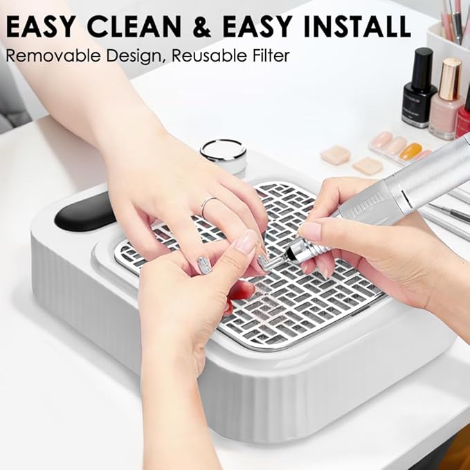 Nail Dust Collector with Reusable Filter for Acrylic Gel Nails, Vacuum Fan Dust Collector for Beginner, Adjustable Nail Vacuum Suction Fan for Manicure Pedicure at Salon or Home