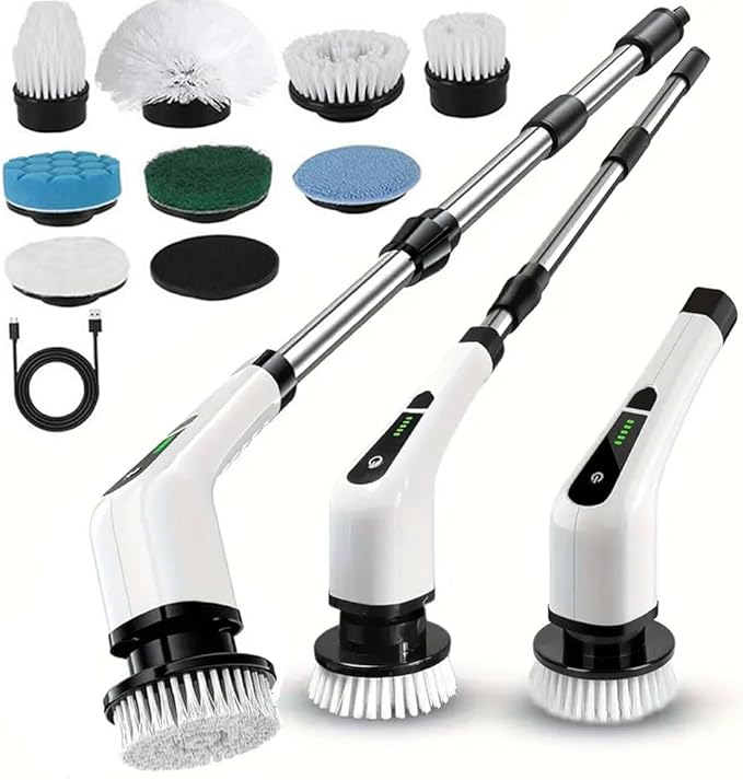 Electric Spin Scrubber,Cordless Cleaning Brush,Shower Cleaning Brush with 8 Replaceable Brush Heads, Power Scrubber 5 Adjustable Speeds for Floor Bathroom Shower Bathtub Glass Car, Gift