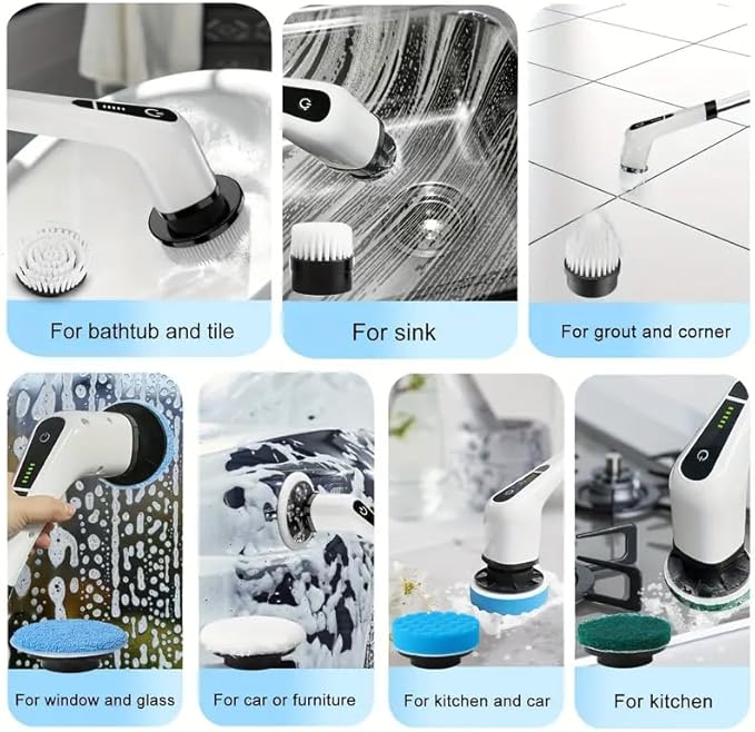 Electric Spin Scrubber,Cordless Cleaning Brush,Shower Cleaning Brush with 8 Replaceable Brush Heads, Power Scrubber 5 Adjustable Speeds for Floor Bathroom Shower Bathtub Glass Car, Gift