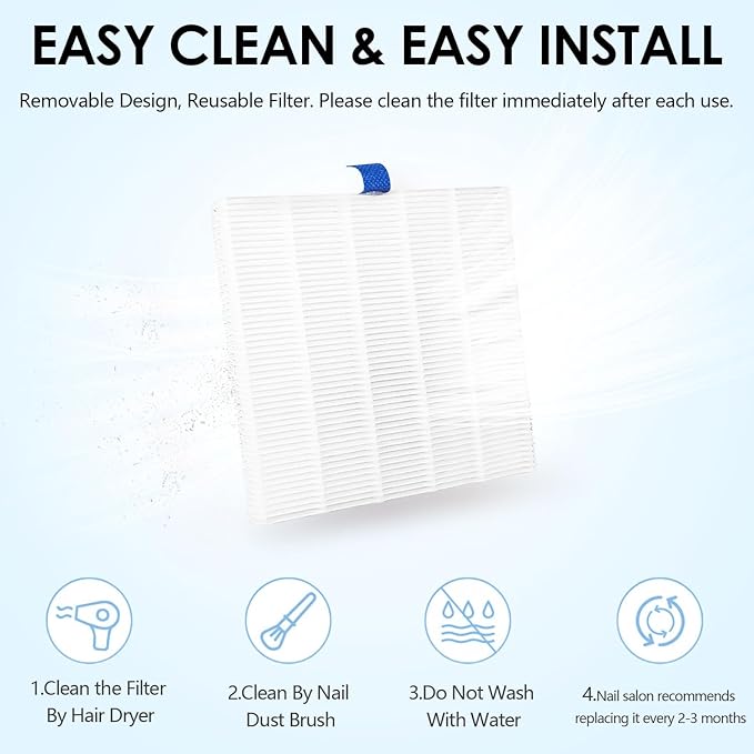 Nail Dust Collector with Reusable Filter for Acrylic Gel Nails, Vacuum Fan Dust Collector for Beginner, Adjustable Nail Vacuum Suction Fan for Manicure Pedicure at Salon or Home