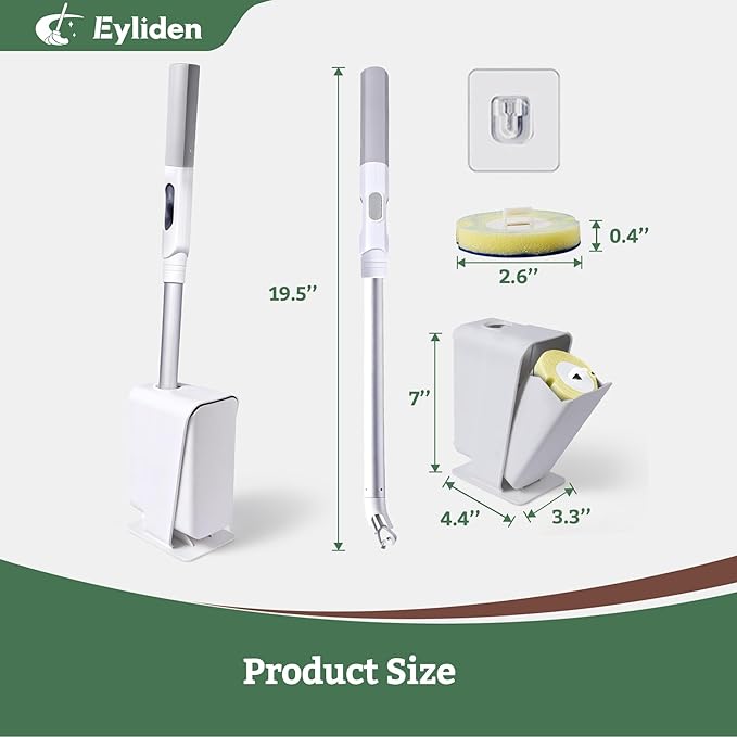Eyliden Disposable Toilet Brush Kit with 40 Refills, Lightweight Toilet Bowl Wand, Hands-Free Scrubber with Auto-Open Caddy, Perfect for Bathrooms, RVs & Apartments, White