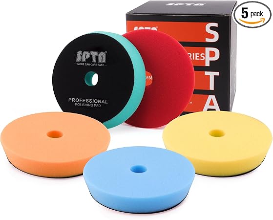 Buffing Polishing Pads, 5'' Orbital Buffer Pads Hook and Loop Buffing Pads, Foam Polish Pad 5 Grits From Coarse to Fine 