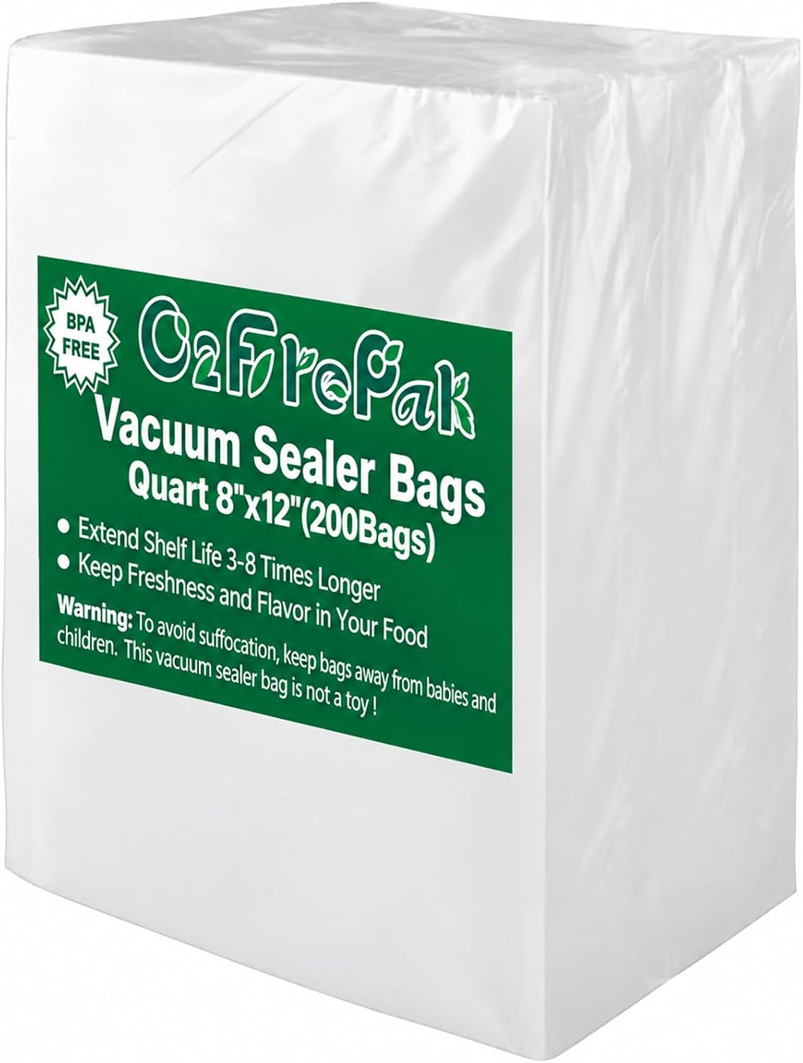 Quart 8"x12" Vacuum Sealer Bags 200ct for Food Storage