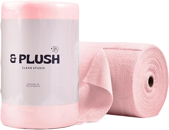 & PLUSH Microfiber Cleaning Cloth Roll - 50 Pack, Tear Away Microfiber Towels, 12" x 12", Reusable, Washable, Streak Fre