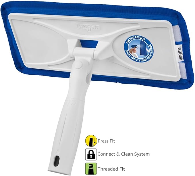 Unger SpeedClean Indoor Window Cleaner, Household Cleaning Supplies, Works with Glass and Natural Cleaners and Solutions, Attracts Dust and Dirt, Reusable Microfiber Pad