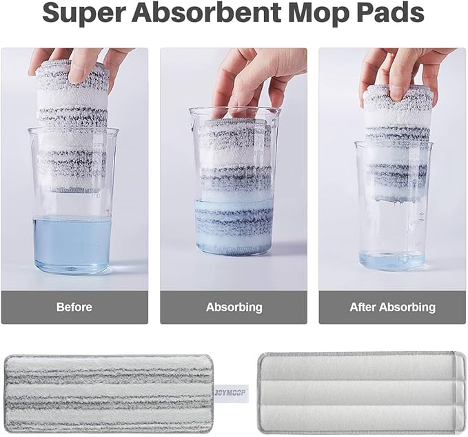 JOYMOOP 17.7-Inch Microfiber Flat Mop Replacement Pads – Washable Reusable Grey & Stripe, Pack of 4 Heavy-Duty Wet & Dry Refill for JOYMOOP Flat Mop & Bucket System
