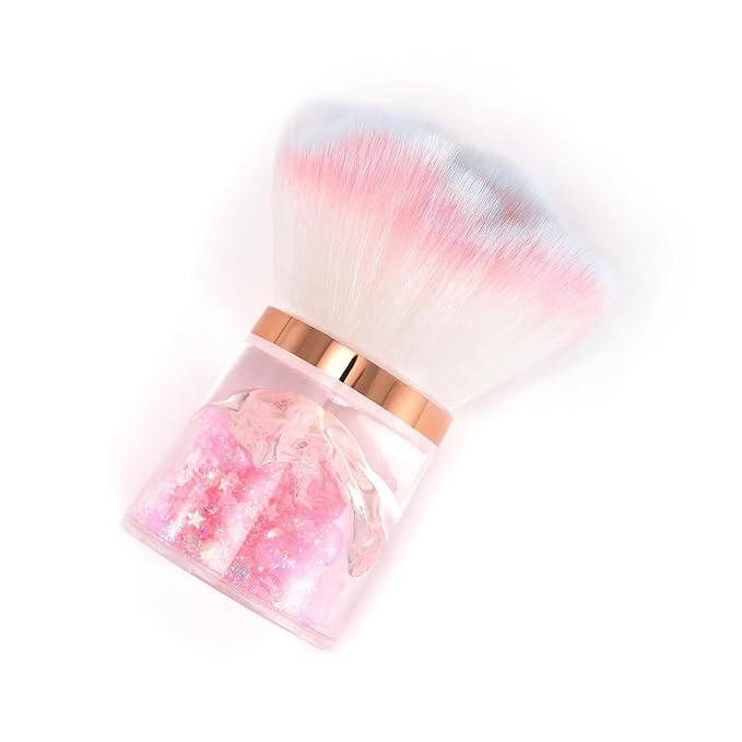 KADS Nail Dust Brush Makeup Brush Flower Shape Crystal Base Nail Cleaning Brush Manicure Pedciure Brush Tool (Pink Lava Base)