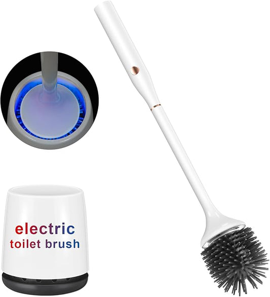 Electric Toilet Brush and Holder Set,Toilet Bowl Brush,Wireless Electric Spin Scrubber,with Silicone Brush Head Self-Cleaning Light and Ventilated Slot Base,USB Charging Cable,Wall Mount Sticker