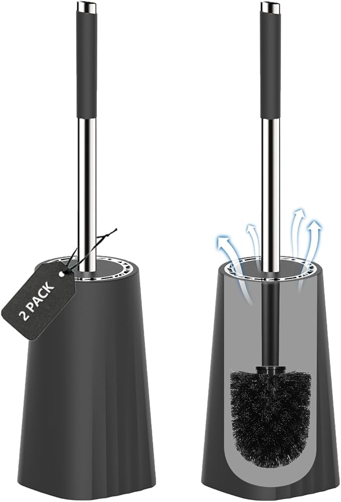 SetSail Toilet Brush, Compact Size Toilet Bowl Brush and Holder Toilet Brushes for Bathroom with Stainless Steel Handle Toilet Cleaner Brush with Durable Scrubbing Bristles, 2 Packs