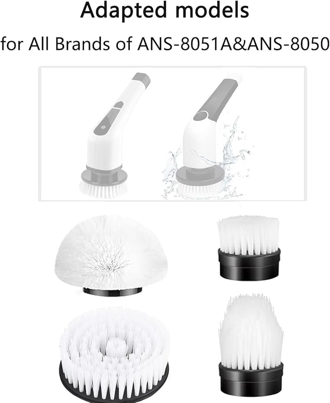 Electric Spin Scrubber Replacement Heads 4 in 1 Cleaning Brush, for Electric Spin Scrubber of ANS-8051A/8050 Power Shower Scrubber,for Household and Heavy Oil Pollution Cleaning Accessory