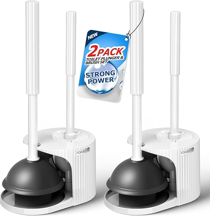 FORASTO 2Pack 2 in 1 Toilet Brush and Plunger Set, Toilet Bowl Brush Plunger Set,Extended Handle Plunger,Bathroom Cleaning Tools,Toilet Brush Plunger Combo,Cleaning Brush（Pearl White，21inch）