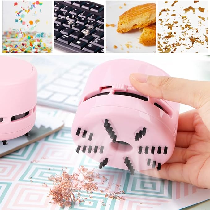 Mini Desk Vacuum Cleaner,Table Crumb Sweeper,Pink Desk Accessories,Portable Cleaning for Home, Office, Cars,Pet Hairs