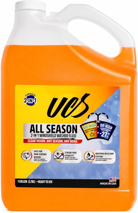 UCS Advanced All-Season Windshield Washer Fluid -27°F, Water Repellent Technology, Powerful Bug Remover, Streak-Free Cle
