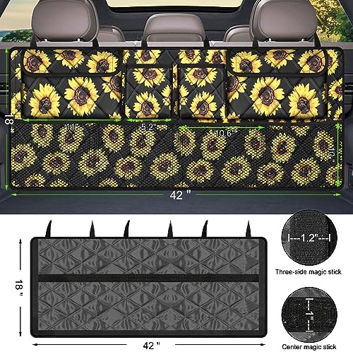 Car Trunk Organizer,Large Capacity Backseat Organizer(42 in*18 in),Collapsible Storage Bag with 8 Pocekt,Car Organizer for SUV/MPV/Truck - Sunflower TLAG-0114