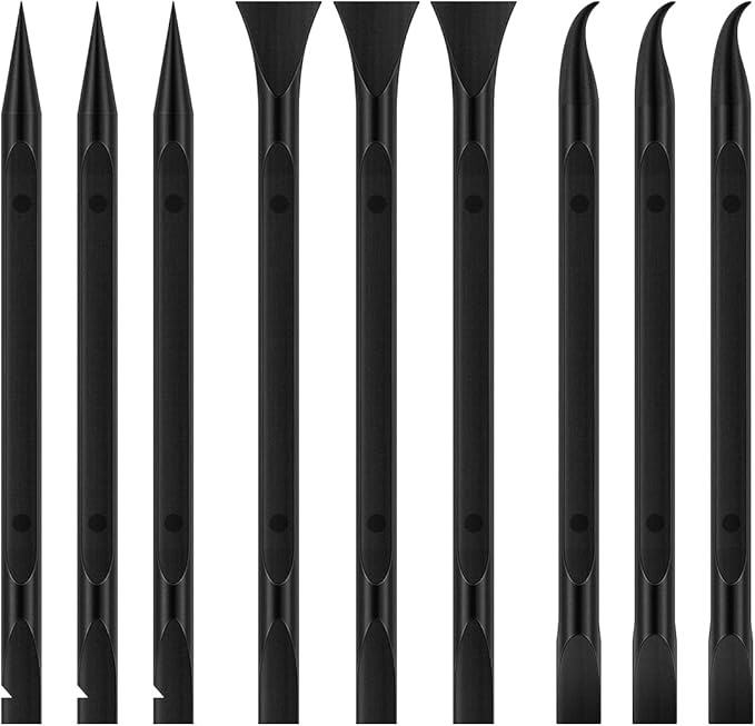 9 Pieces Plastic Scraper Tool for Tight Spaces, Non-Scratch Kitchen Scraper Cleaning Pen, Perfect for Remove Stickers, Labels, Oil Stains, Food, Dirt (Black)