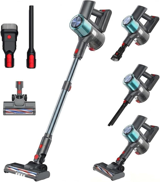 Cordless Vacuum Cleaner, Stick Vacuum for Pet Hair & Hardwood Floor, Self-Standing Rechargeable Vacuum with Smart LED Display, Lightweight Battery Powered Vacuum for Home, Dorm, & Dog Hair-Aqua