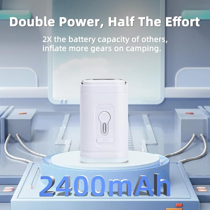 Portable Electric Mini Air Pump for Inflatables-Camping (SOS) Light,5 Universal Nozzles,Carabiner Clip,2400mAh Rechargeable-Fast Inflate/Deflate Pool Float/Air Mattress Bed/Vacuum Bag Home Storage