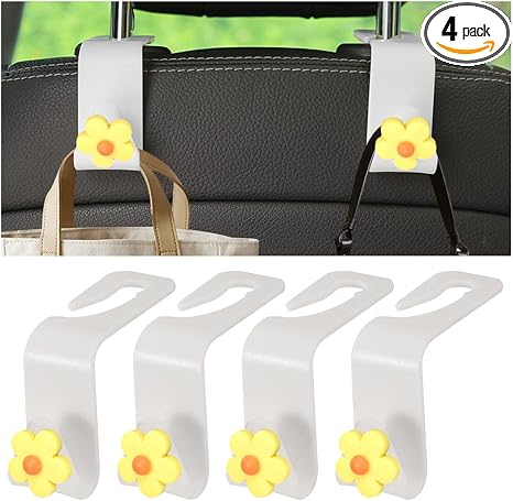 4 PCS Car Headrest Hook, Multifunctional Flower Vehicle Seat Back Storage Hook, Cute Automotive Seatback Organizer Hange