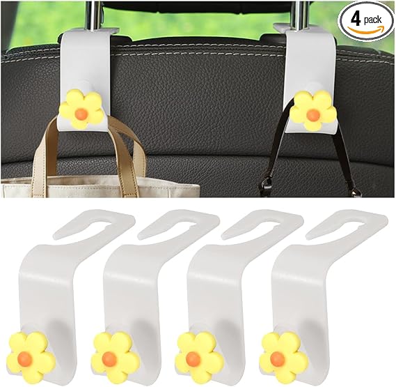 4 PCS Car Headrest Hook, Multifunctional Flower Vehicle Seat Back Storage Hook, Cute Automotive Seatback Organizer Hange