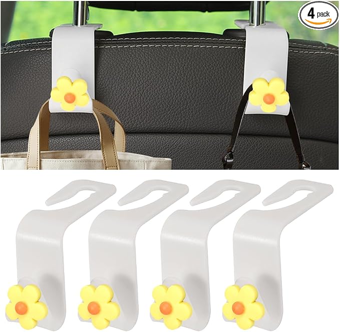 4 PCS Car Headrest Hook, Multifunctional Flower Vehicle Seat Back Storage Hook, Cute Automotive Seatback Organizer Hange
