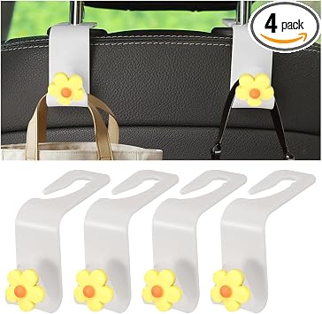 4 PCS Car Headrest Hook, Multifunctional Flower Vehicle Seat Back Storage Hook, Cute Automotive Seatback Organizer Hange
