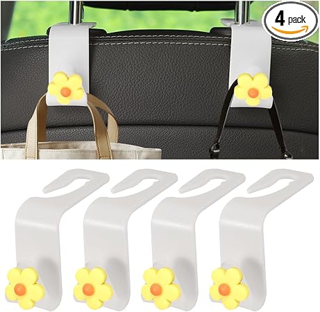 4 PCS Car Headrest Hook, Multifunctional Flower Vehicle Seat Back Storage Hook, Cute Automotive Seatback Organizer Hange