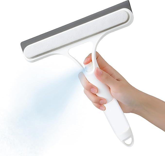 3 in 1 Window Cleaning Scraper, Window Squeegee with Sprayer, Window Cleaning Scraper for Windows, Walls, Car Windshields, Bathrooms, Kitchens, All-Purpose Window Cleaner Tool (White)