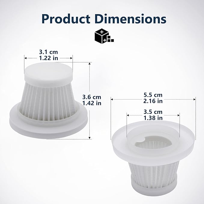 6-Pack LT-117C HEPA Vacuum Filter Replacement with Cleaning Brush, Compatible with KMM LT-117C Handheld Car Vacuum Cleaner, White, 2.08 x 1.45 Inches