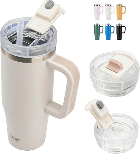 TYESO Vacuum Insulated Tumbler Water Bottle Cold Insulation Stainless Steel Bottle Straw Handle Mug Double Wall Wide Mou