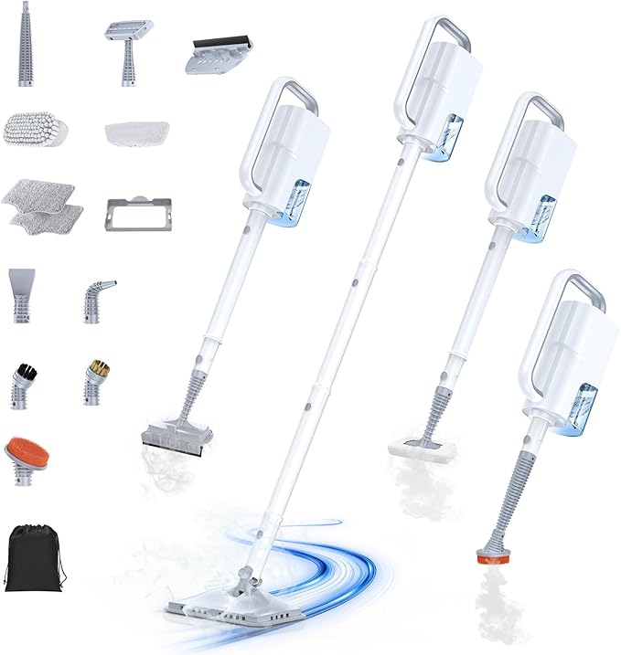 10-in-1 Steam Mop with Detachable Handheld Steamer, Quick 10s Heat-up for Steam Cleaner, 350ml Tank and 2-Level Control for Cleaning Floor, Carpet, Window, BBQ Grill, Tile, Stove, Clothing and Grout