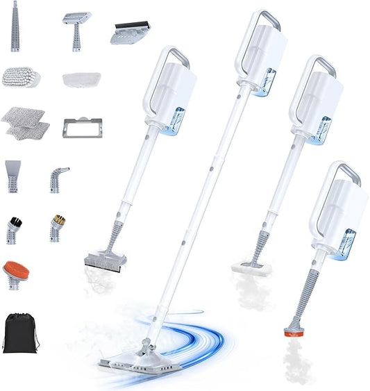 10-in-1 Steam Mop with Detachable Handheld Steamer, Quick 10s Heat-up for Steam Cleaner, 350ml Tank and 2-Level Control for Cleaning Floor, Carpet, Window, BBQ Grill, Tile, Stove, Clothing and Grout