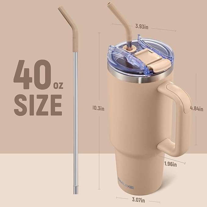 40 oz Tumbler with Handle and Straw Lid,Insulated Reusable Stainless Steel Water Bottle Travel Mug，Cupholder Friendly Double Wall Vacuum Sealed Cup (Mocha)
