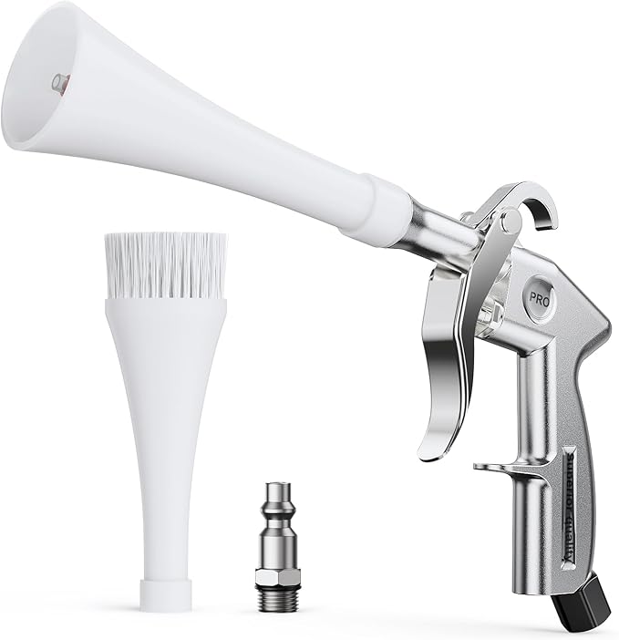 Tornado Car Cleaning Gun Interior Dryer Air Blow Gun, Automotive Tool Car Detailing Supplies High Pressure Air Gun, Car Detailing Cleaner Kit for Car Quickly Blasts Dirt and Dust Works with Air Silver