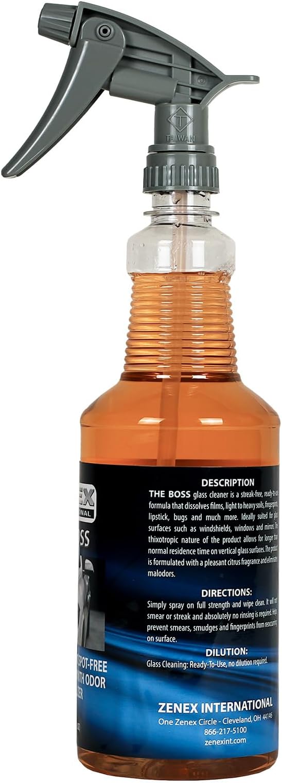 Zenex The Boss Glass Cleaner - Professional-grade Glass Cleaner | Removes Grime from Glass Surfaces - Mirrors, Windows, & More | Not For Tinted Glass | Spot-Free, Streak-Free Finish | 32 oz (2 Pack)