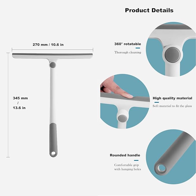 Shower Squeegee & Cleaning Brush Sets,All Purpose Squeegee for Shower Door, Mirror, Glass,Window Cleaner Tool,Streak Free Shower Squeegee,(11'’ Wide 360° Rotating Squeegee + 5'' Brush)