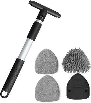 Car Windshield Cleaner Tool, Extendable Handle Triangle Vehicle Window Cleaner with 3 Washable and Reusable Microfiber P