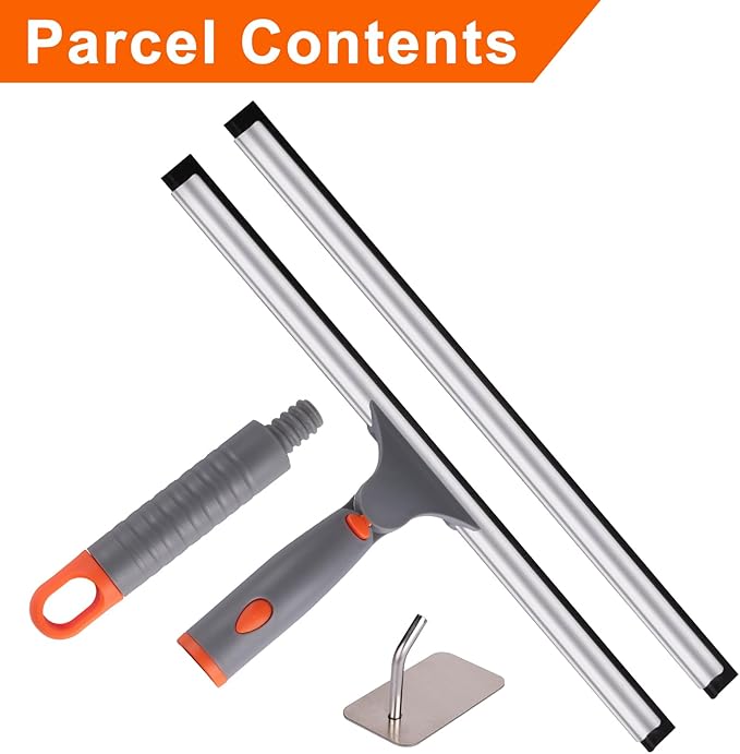 All Purpose 10 inch Shower Squeegee with 2pcs Rubber Wiper Blade Window Squeegee Soft Safe to Clean Shower Door Bathroom Car Windshield Glass Mirrors