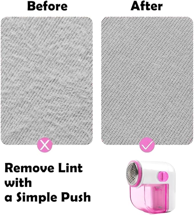Fabric Shaver, Lint Remover for Clothes, Electric Lint Shaver with 3-Leaf Blades, Battery Operated, Remove Clothes Fuzz, Lint Balls, Pills, Pink and White