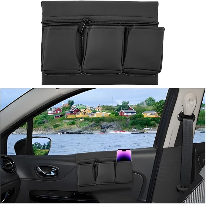 Mandark Leather Car Window Armrest Organizer with Multiple Pockets, Black
