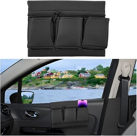 Mandark Leather Car Window Armrest Organizer with Multiple Pockets, Black