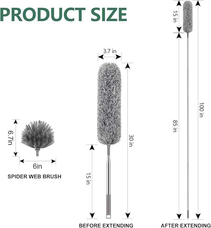 SetSail Dusters for Cleaning, 100-inch Extra-Long Cobweb Duster with Extension Pole, Bendable Microfiber Head & Cobweb Brush Washable Ceiling Fan Cleaner Duster Kit for High Ceilings, Corner