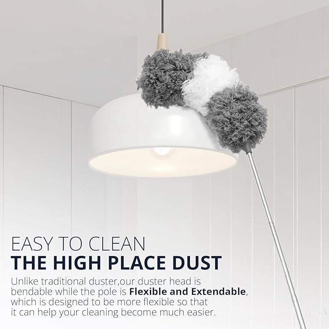 ZZ LAZYCOTTAGE Microfiber Feather Duster for High Reach, Lightweight Ceiling Fan Cleaner, 91.5" Telescopic Pole, Cobweb Duster with Extension Pole for Home & Car