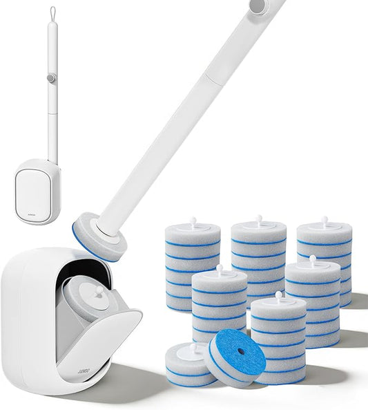 JUDRDO Disposable Toilet Brush,Toilet Bowl Cleaner,Wall Mounted Toilet Bowl Brush with 36 Refills for Deep Toilet Cleaning,Toilet Brush and Holder Set for Hygienic Bathroom Maintenance