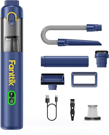 Fanttik V8 Mate Upgraded Cordless Car Vacuum, Portable Mini Vacuum with 13000pa Suction Power, 2 Suction Modes, Type-C Charge, Handheld Vacuum for Car, Small Tasks, Keyboards, Office Desk (Blue) - Cleanova
