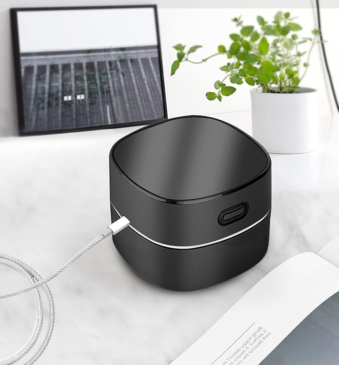 ODISTAR Desktop Vacuum Cleaner,Mini Table dust Sweeper Energy Saving,High Endurance up to 400 mins,Cordless&360º Rotatable Design for Cleaning Hairs,Crumbs,Computer Keyboard (Black Charging)